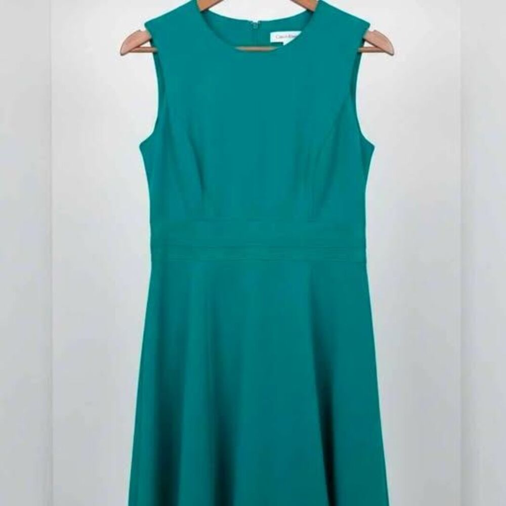 Calvin Klein Green Illusion-Hem Fit & Flare Dress Sleeveless Midi - Size 6